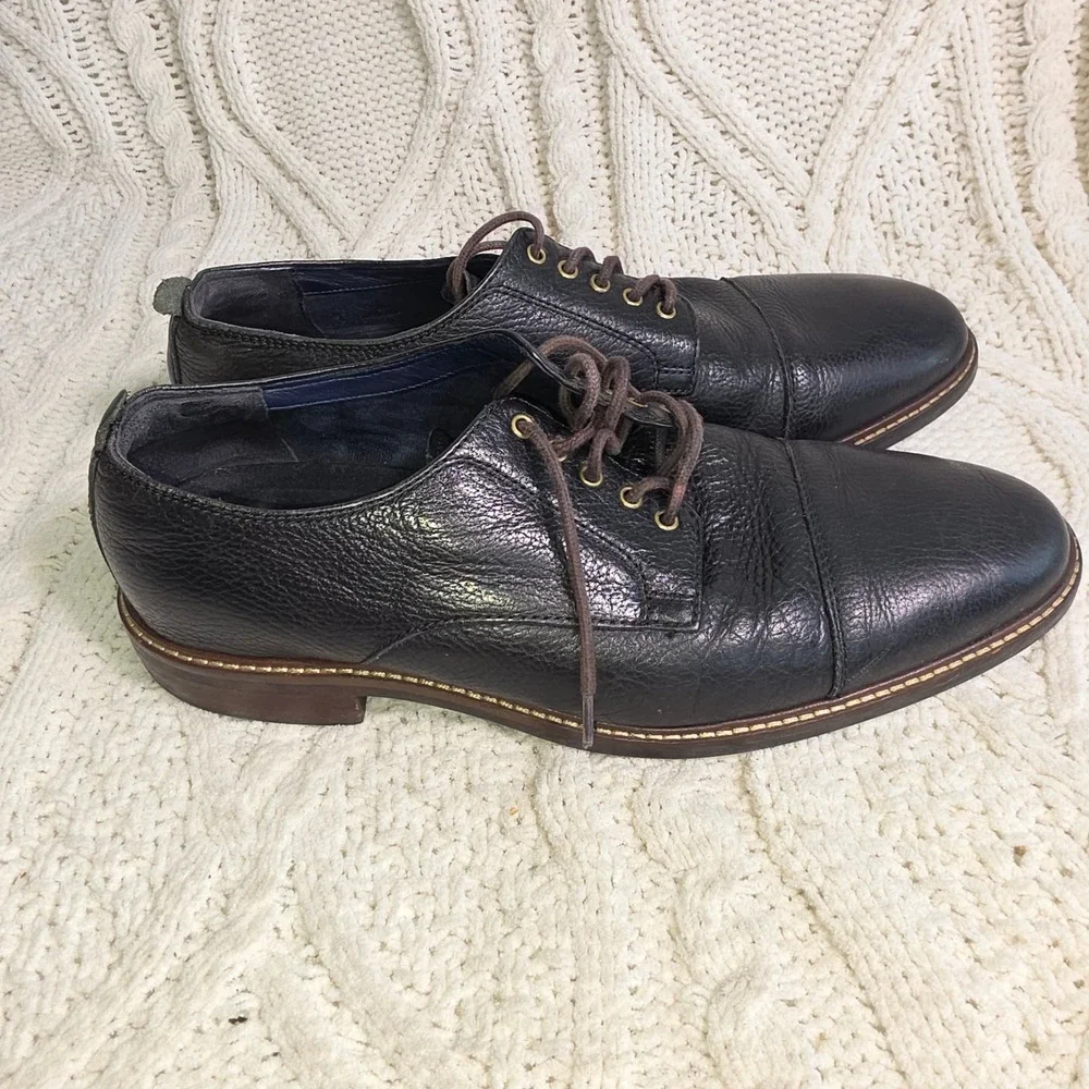 Cole Haan Williams Cap Toe Oxford Black Pebbled Soft Leather Mens 10M